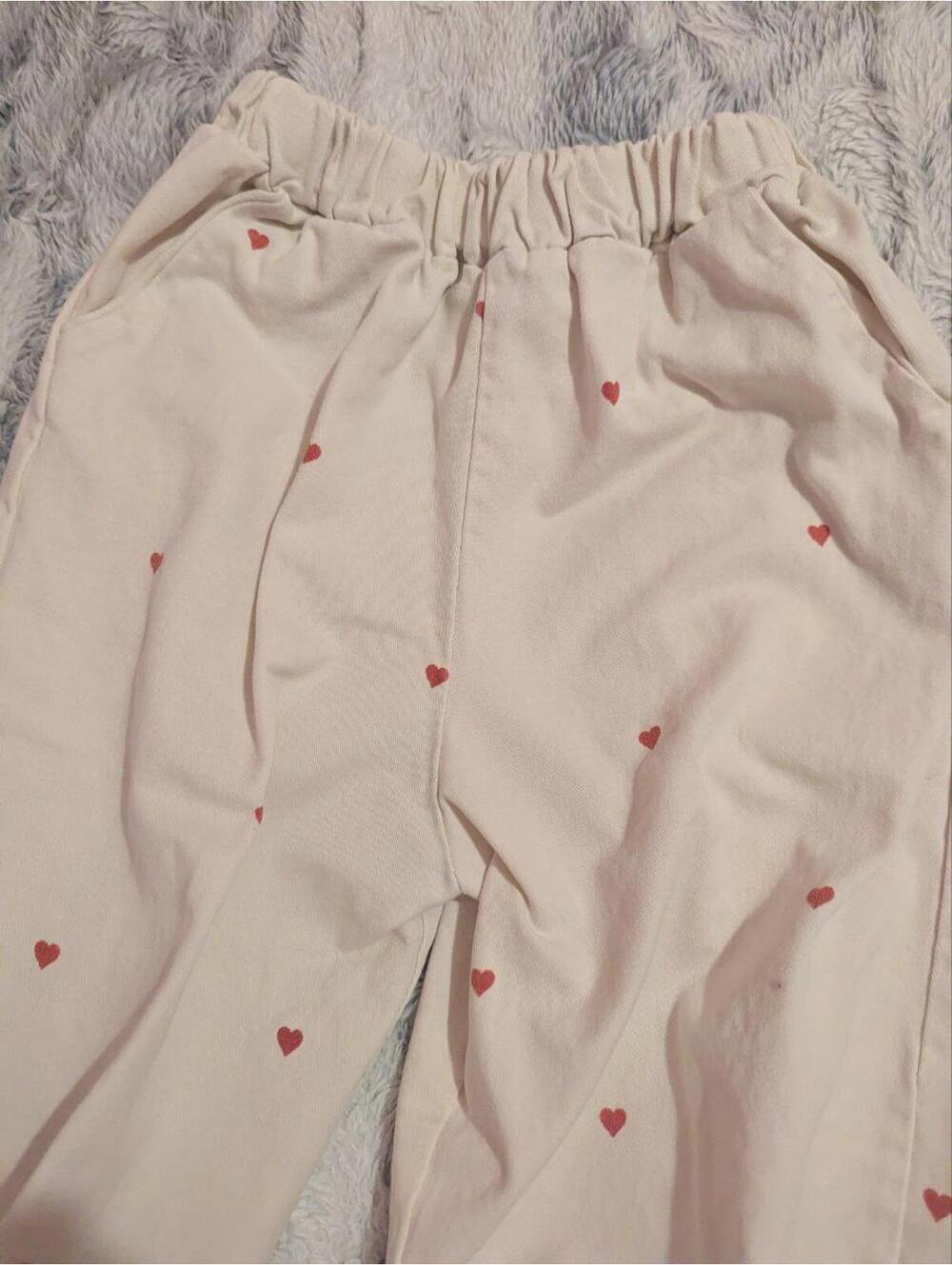 Women's white straight heart print jeans